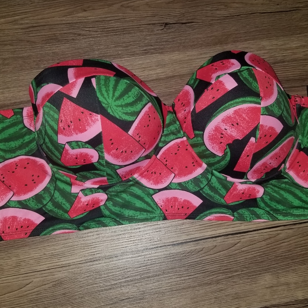 torrid Black Green Pink Watermelon Print Bikini Top